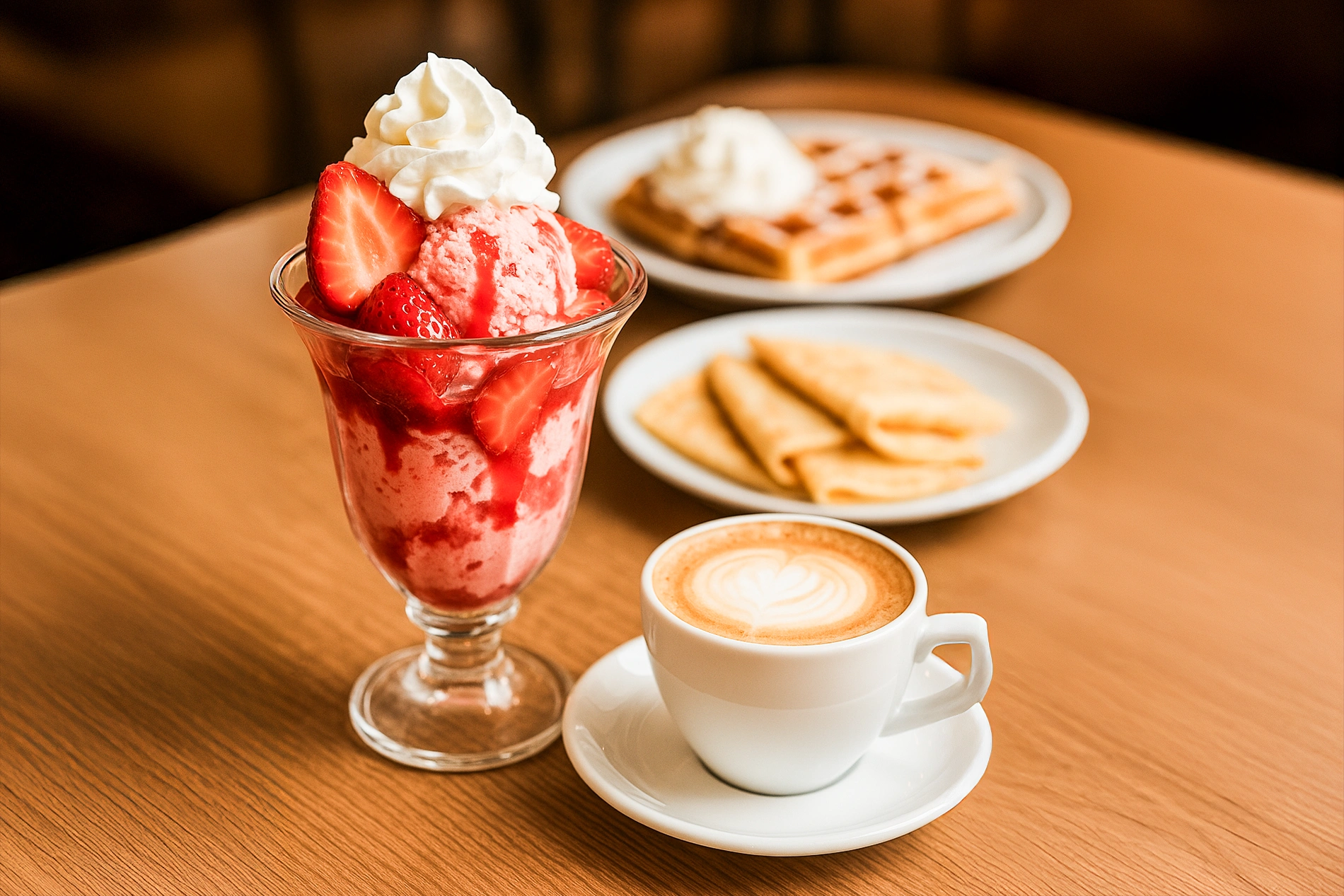 Leckeres Eis, Kaffee, Waffeln und Crêpes gibt es im Eiscafé der Modellbahn.